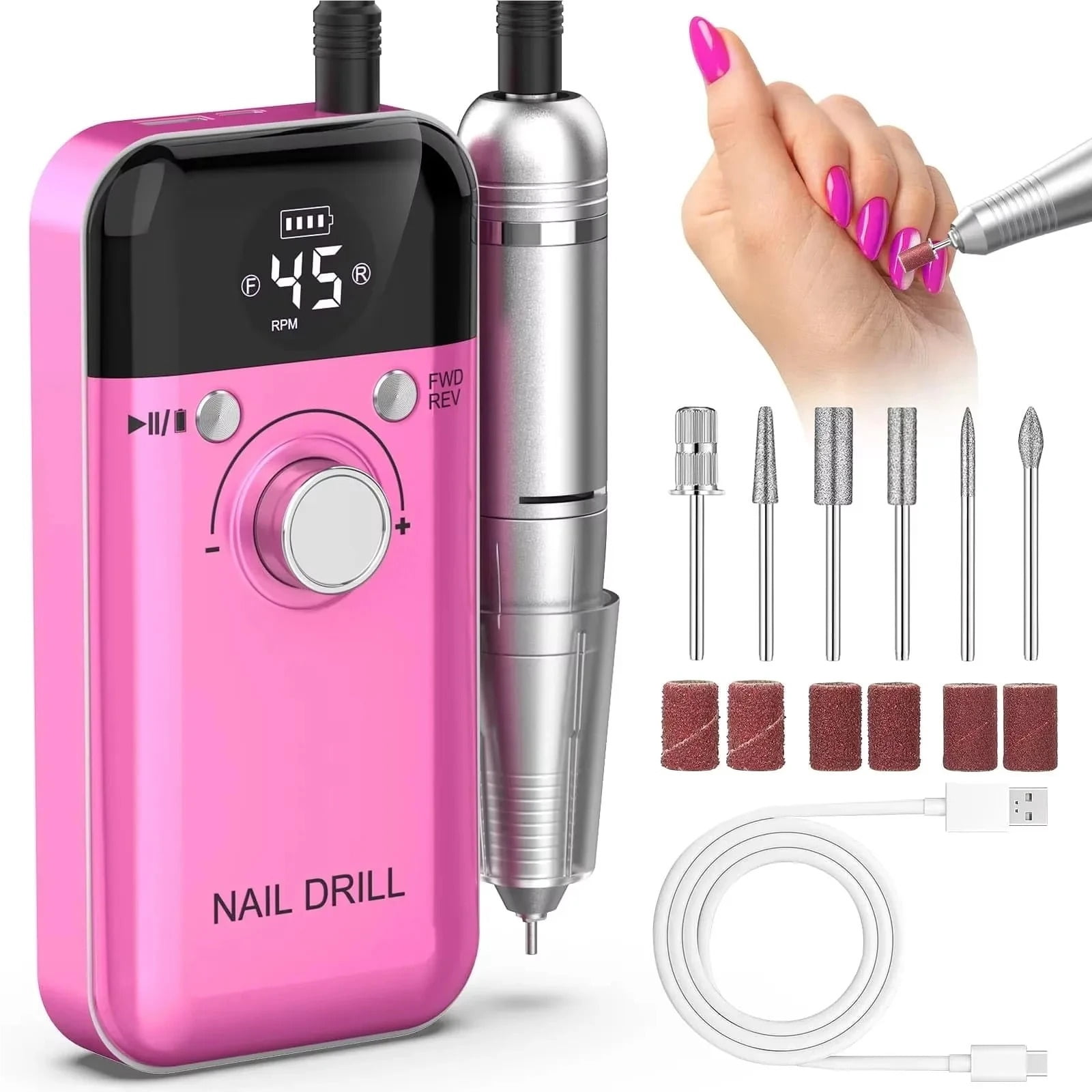 45000RPM Electric Nail Drill Machine Professional Nail Drills for Gel Nails Polish Low Noise Rechargeable  Portable Nail File