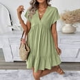 thumbnail image 2 of yillto Womens Dress Ruffle Short Sleeve Tiered Flowy Pleated Loose Mini Dress Casual Short Tshirt Dresses, 2 of 7