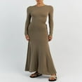 thumbnail image 2 of Women Autumn Solid Color Long Sleeve Hollow Drawstring Party Dress, 2 of 9