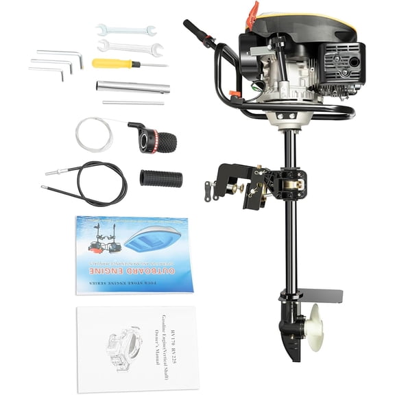Outboard Motor, 4 Stroke Heavy Duty Outboard Boat Motor 225CC Engine Powered Boat Motor Gas powered Boat Engine with Forced Air-cooling & TCI System