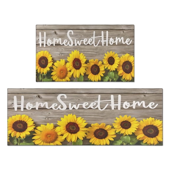 Kitchen Rugs and Mats Non Skid Washable Vintage Sunflower Board Kitchen Mat and Rug Set,Floor Cushion Waterproof Rug,Rubber Backed Area Rugs for Kitchen Laundry