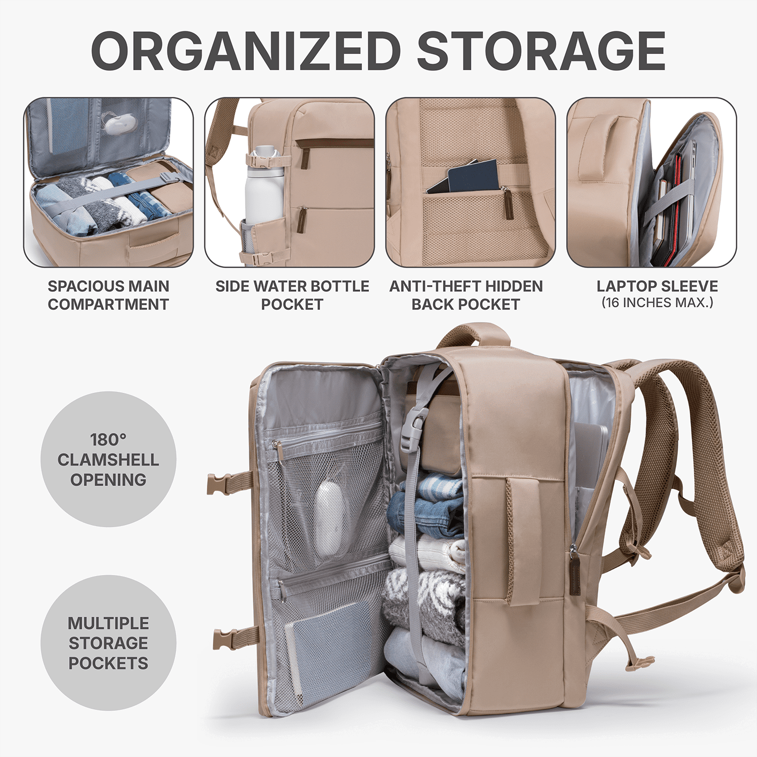 U.S. Traveler 3-Piece Luggage Set with Backpack, 21-Inch Carry-on Hardside Expandable with Spinner Wheels, TSA Lock, 18-Inch Travel Backpack with Laptop Sleeve, 3-Piece Travel Set, Ivory