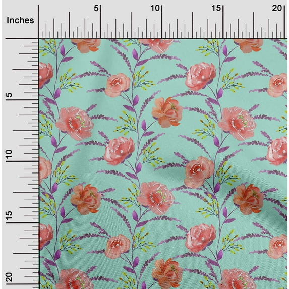 oneOone Organic Cotton Voile Fabric Watercolor Leaves & Peony Floral Print Fabric BTY 42 Inch Wide