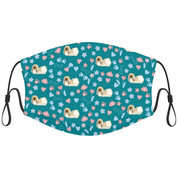 Cute Pekingese Dog Graphic Printed Cloth Face Masks Reusable Washable Adjustable for Adults (5 PCS)
