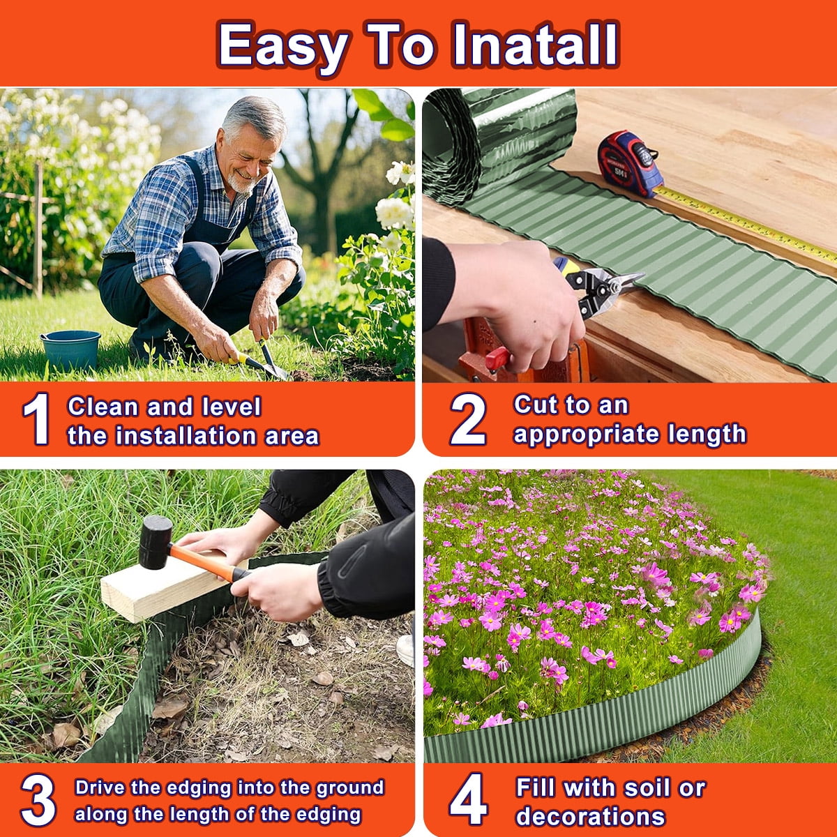 PUCACHI 20ft x 6in Olive-Green Corrugated Steel Garden Edging, Heavy Duty Galvanized Landscape Border, Rust Resistant No Dig Flexible for Lawn Flower Bed Yard
