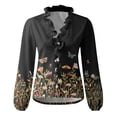thumbnail image 4 of Mujeres Casual Manga completa Cuello en V Tops Camisas sueltas Blusa Tops estampados Pompotops  FGAJ13963, 4 of 5