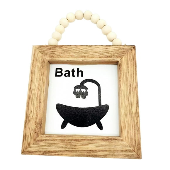 Riforla Wooden HOME WC Bath Sign for Home Decoration Wooden Decor Hanging Pendant Tags Craft Home Wall Door Ornaments with String Hangs C