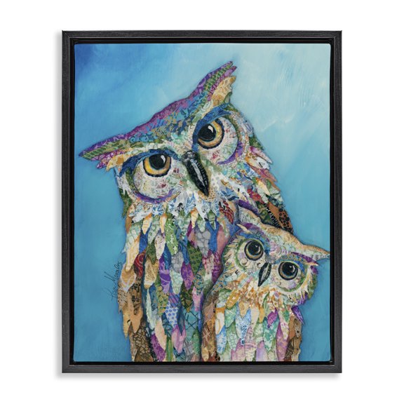 Stupell Industries Rustic Lodge Pair Wise Owls Varied Patterns Collage Black Floating Frame Canvas Art, 17 x 21, by Lisa Morales