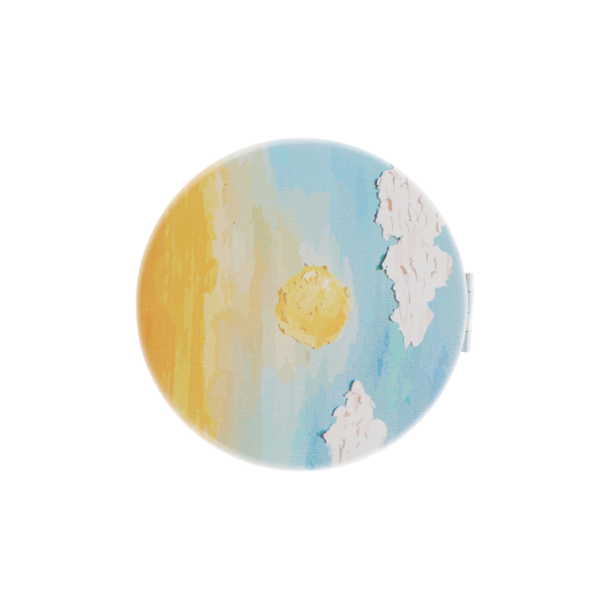 Unique Bargains 1 Pc Women Round Hand-drawn Makeup Mirror for Travel Vacation Yellow Blue