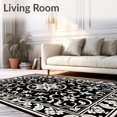 thumbnail image 2 of ODIKA 8'x10' Machine Washable Non-Slip Area Rug, Classic Fleur Revival with Filigree Petals and Distressed Baroque Ornamentation High Traffic Rug with Pad, Black, 597435, 2 of 8