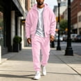 thumbnail image 2 of Delconic Mens Hoodie and Jogger Set Two Piece Tracksuit Full Zip Sweatshirt Drawstring Pants Casual Athletic Outfit Pink S, 2 of 7