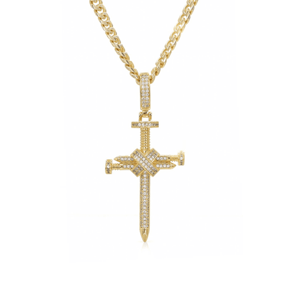 VOGCOME Cross Shield Necklace for Men, Byzantine Link Chain, Hip Hop Jewelry