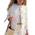 thumbnail image 3 of Long Sleeve Women's Tweed Jackets Business Button Down Casual Cropped Blazer with Pockets, 3 of 6