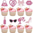 thumbnail image 3 of Adorno de pastel de niña rosa brillante para Barbie, conjunto de cabeza de muñeca con purpurina, adornos de cupcakes para niñas y mujeres, decoraciones de fiesta de cumpleaños（A 73, 3 of 5