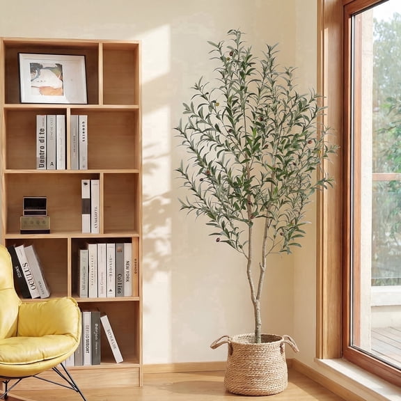 Romswi 6FT Artificial Olive Tree Tall Fake Potted Olive Tree with Lifelike Fruits Faux Olive Tree For Home House Office Decor Indoor