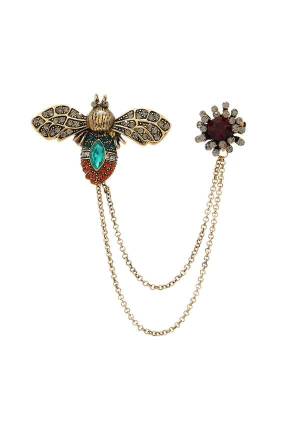 Vintage Honey Bee Brooch Pins For Women Men Cz Crystal Animal Insect Honeybee Lapel Pin Badge Dainty Hanging Tassel Chains Collar Shirt Corsage Hat Scarf Tie Accessories Fashion Birthday Jewelry Gift