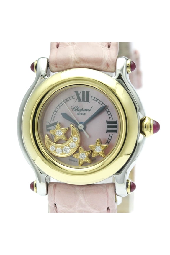 Pre-Owned CHOPARD Happy Sport Diamond Pink MOP 18K Gold Steel Watch 27/8246-21 Polished