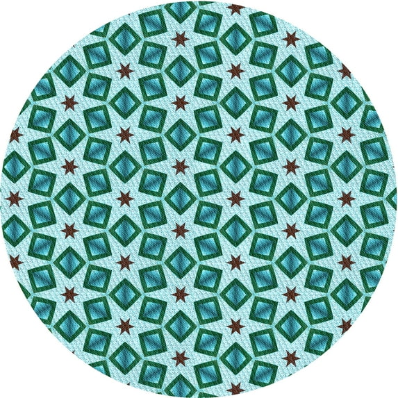 Ahgly Company Machine Washable Indoor Round Transitional Teal Green Area Rugs, 7' Round