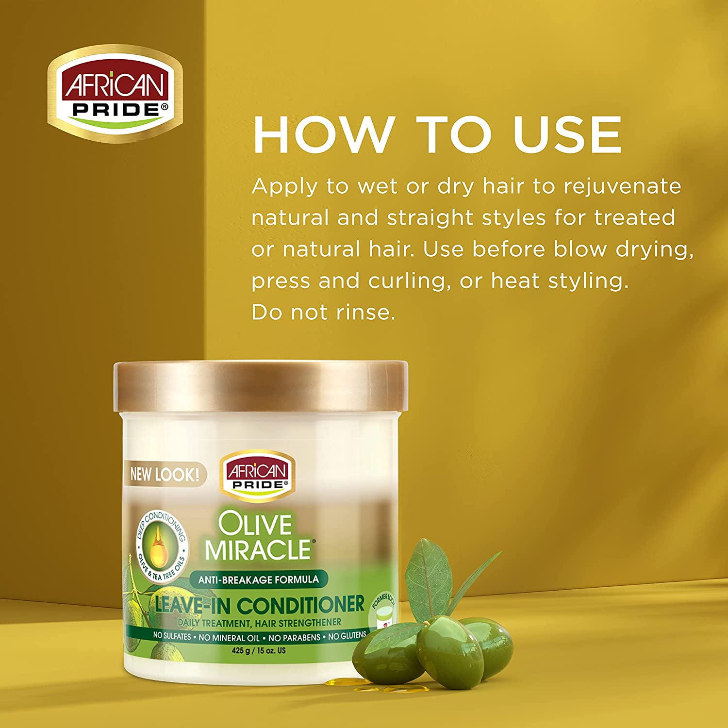 African Pride Olive Miracle Leave In Conditioner Creme (3 Pack), enriched with olive and tea tree oil to protect and condition scalp and hair, 15oz.