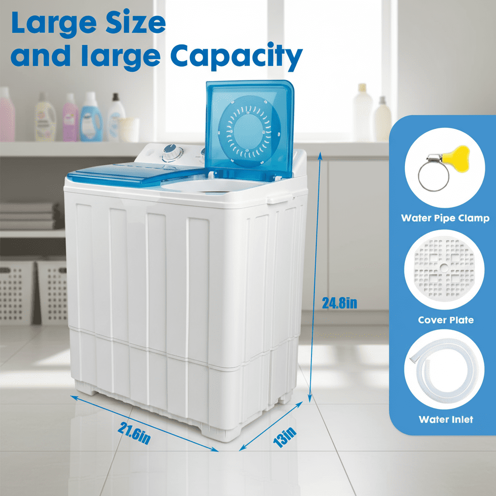 Artbros 14lbs Portable Twin Tub Washing Machine, Compact Electric Washer with Drain Pump for Apartment, Dorm, Blue