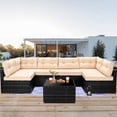 thumbnail image 3 of Segmart 7 Piece Pe Rattan Outdoor Patio Bar Set, Dark Gray/Beige, 3 of 12
