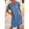 thumbnail image 4 of Plus Size 5XL Vintage Cotton And Linen Dress Women's Summer Short Sleeve Round Neck A-Line Dress Casual Pockets Holiday Vestidos, 4 of 5