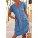 thumbnail image 4 of Plus Size 5XL Vintage Cotton And Linen Dress Women's Summer Short Sleeve Round Neck A-Line Dress Casual Pockets Holiday Vestidos, 4 of 5