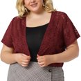 thumbnail image 1 of Women's Plus Size Shrug Cardigan Lace Allover Open Front Short Sleeve Crop Bolero Jacket Burgundy 2X, 1 of 7