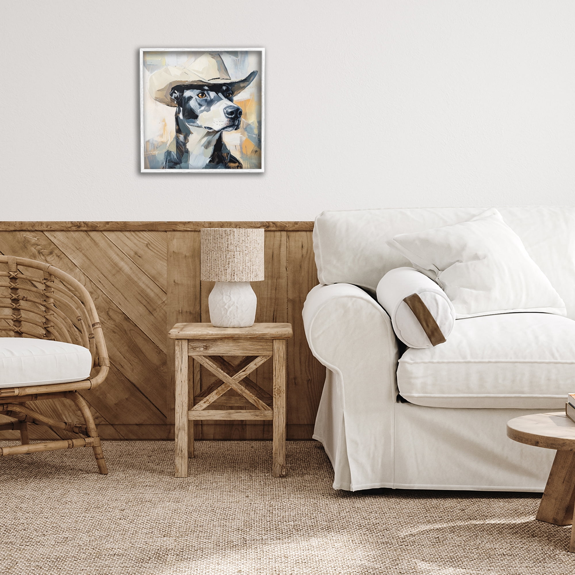Stupell Industries Deputy Dog Cowboy Hat White Framed Giclee Art, design by Tina LeCour