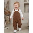 thumbnail image 4 of RUINIXCW Newborn Baby Boy Girl Fall Winter Clothes Infant Baby Boys Girls 2 Pieces Outfit Solid White Long Sleeve Romper Front Pocket Bib Overall Suspender Pants and Set, 4 of 8