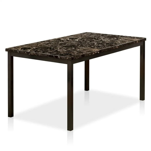 Pemberly Row Faux Marble Top Dining Table in Black
