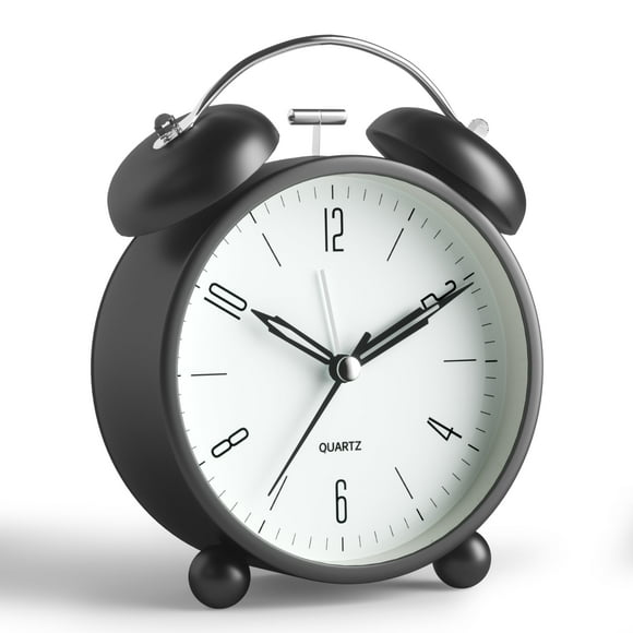 Reloj Despertador Analógico JALL de Doble Campana, 10 cm con Luz Nocturna, Negro