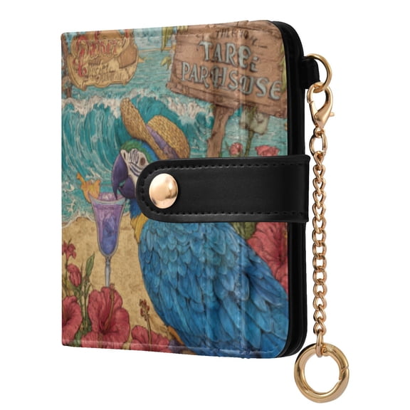 Qxltty Straw Hat Parrot Ladies Wallet Rfid Slim Thin Compact Credit Card Women Wallet Zipper Coin Pocket and ID Window for Female Gifts