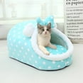 thumbnail image 3 of Winter Plush Slipper Cat Bed - Warm & Cozy Semi-Enclosed Pet Bed with Removable Cushion, Bowknot & Pom-Poms for Cats and Small, 3 of 3