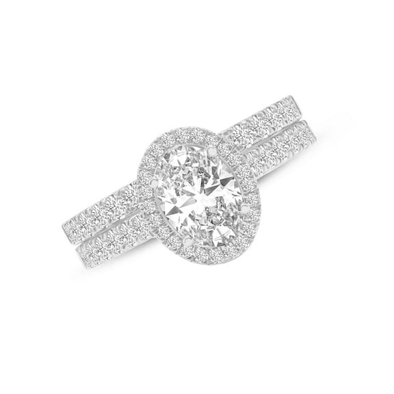 Oval Cut Halo Bridal Engagement Ring Set in 14K White Gold - Center Stone 0.75 Carat | E-F Color (Ring Size: 4.5)