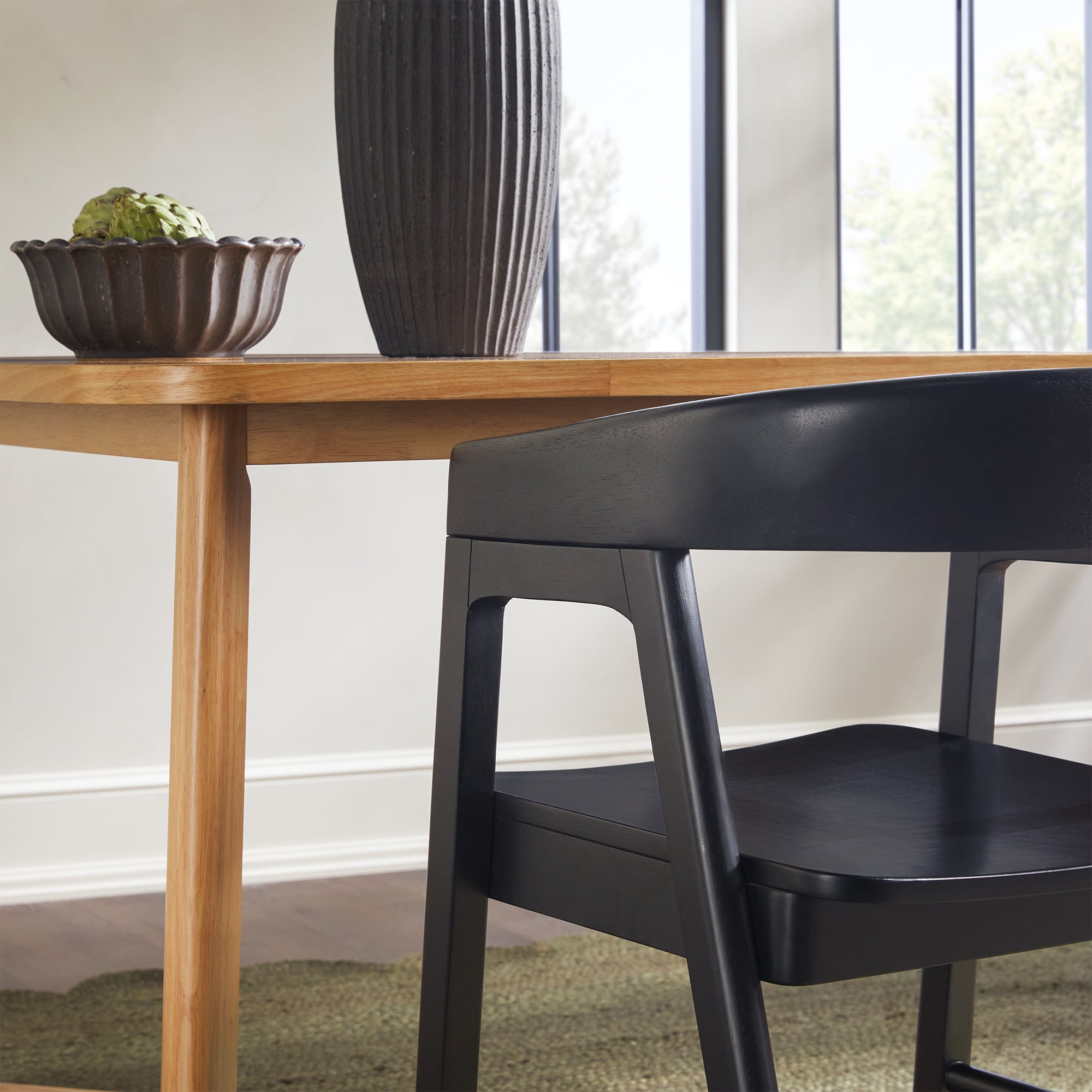Walker Edison Modern Solid Wood Rounded Back Dining Chair, Set of 2, Black