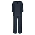 thumbnail image 5 of Dazajoo Womens 2 Piece Lounge Set Summer Cotton Linen 3/4 Sleeve Tops and Wide Leg Long Pants Sets Comfy Loose Lounge Suits Holiday Sales,Dark Blue,M, 5 of 7