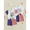 thumbnail image 3 of BemeyourBBs Toddler Baby Boys 4th of July Outfit Baby Boy Patriot 250 Anniversary USA Outfit Independence Day Summer Clothes Animal Letter Print Short Sleeve T Shirt Tops and Star Striped Shorts Set, 3 of 9
