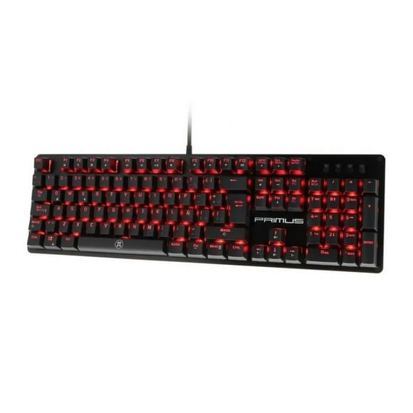 Teclado gamer Primus Ballista 100T LED, mecánico, switch rojo, alámbrico, español, negro