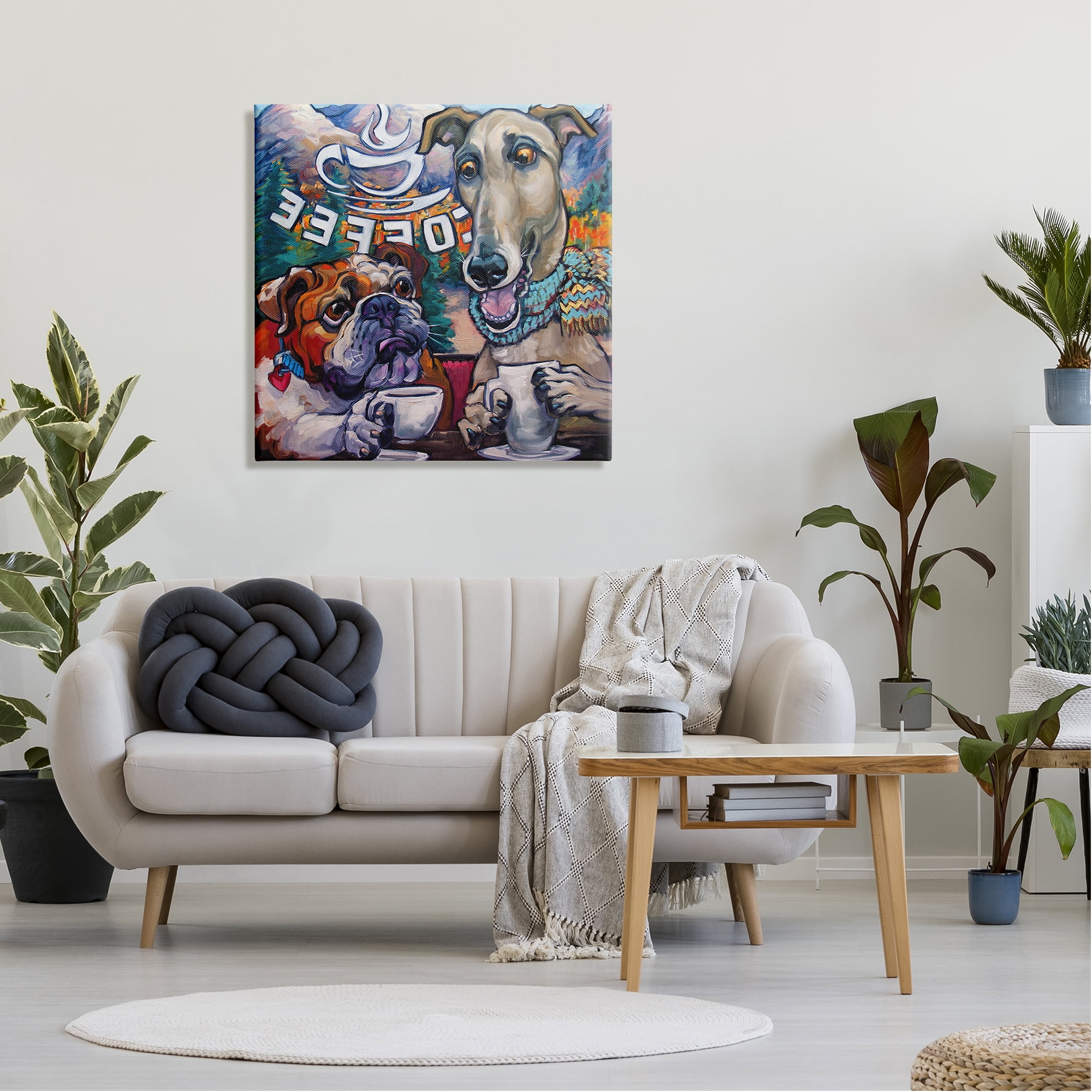 Stupell Industries Dogs at Coffee Shop Animals & Insects Painting Gallery Wrapped Canvas Print Wall Art, 30 x 30