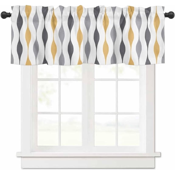 Valance Curtain Yellow Grey Wavy Stripe Kithcen Curtians Window Treatments Geometric Abstract Art Topper Curtain Rod Pocket Valances for Kitchen Bathroom Living Room 54 X 18 Inch, 1 Panel
