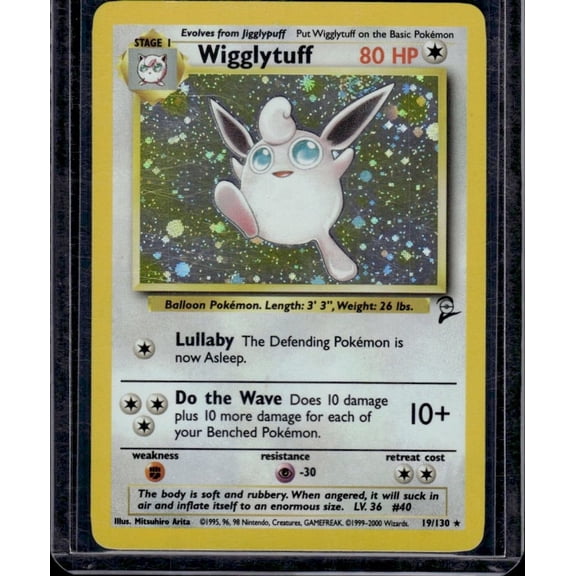 Collectible 2000 Base Set 2 Wigglytuff Holo Rare #19/130 Pokemon Trading Card