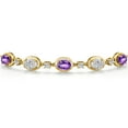 thumbnail image 3 of 18K Yellow Gold Plated Silver Purple Amethyst and and Lab Grown Diamond Bracelet for Women | 4.05 Cttw | Gemstone February Birthstone | Oval Checkerboard 7X5MM | Fully Adjustable 9 inch, 3 of 6