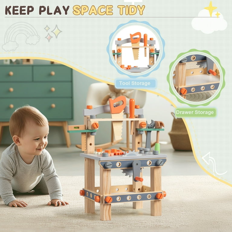 Ktaxon Kids Tool Bench, Wooden Workshop with Play Tools, Storage
