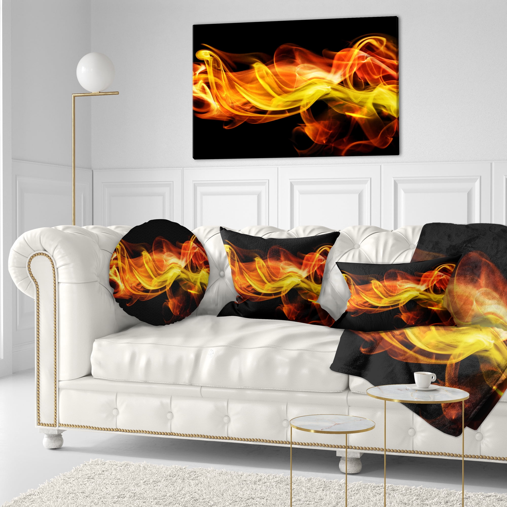 Designart Vibrant Yellow Red Waves - Abstract Throw Pillow - 12x20