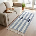 thumbnail image 3 of Area Rug with Tassels 2' x 6', Nautical Anchor Horizontal Stripe Kitchen Runner Rug for Hallway Bedroom Throw Rugs, Coastal Soft Door Mat for Bathroom Entrance Living Room, 3 of 9