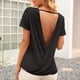 thumbnail image 3 of Camiseta de mujer Sexy Backless Hollow Manga corta Cuello redondo Top suelto, Negro, S seitruly AP001243-09, 3 of 7
