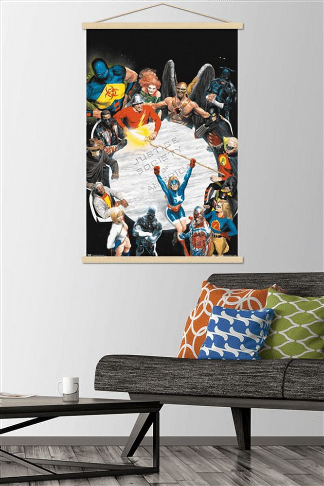 DC Comics - The Justice Society of America - Table Meeting Wall Poster with Wooden Magnetic Frame, 22.375" x 34"
