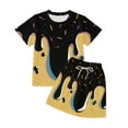 thumbnail image 3 of Glisme Summer Girls Outfits Short Sleeve Waffle Biscuit Ice Cream Print Outfit T Shirt Top And Pants Clothing Set For Daily Wear Black Loose Suit For Girl/5-6 Years, 3 of 3