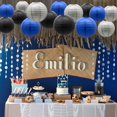 thumbnail image 4 of Linternas De Papel Linterna Colgante Redonda Decorativa Para Graduación Boda Cumpleaños Aniversario Despedida De Soltera Decoraciones Para Fiestas De Jubilación Azul Marino/Plata/Negro 9 Piezas, 4 of 5